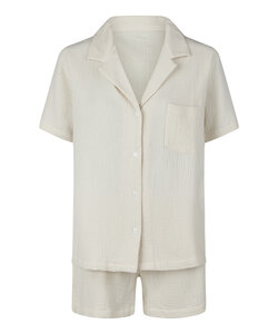 By Louise Ladies Short Pajama Set Mousseline Shortama Beige