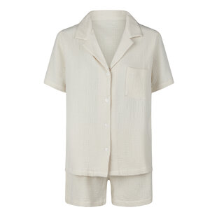 By Louise Dames Korte Pyjama Set Mousseline Shortama Beige