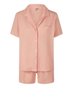By Louise Ladies Short Pajama Set Mousseline Shortama Pink