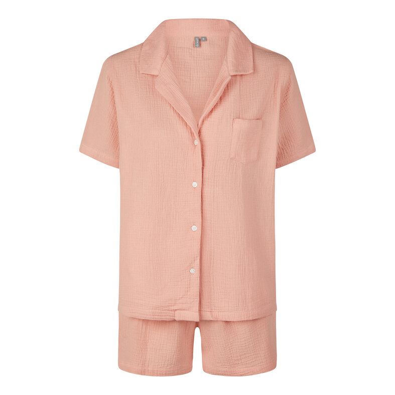 By Louise By Louise Ladies Short Pajama Set Mousseline Shortama Pink