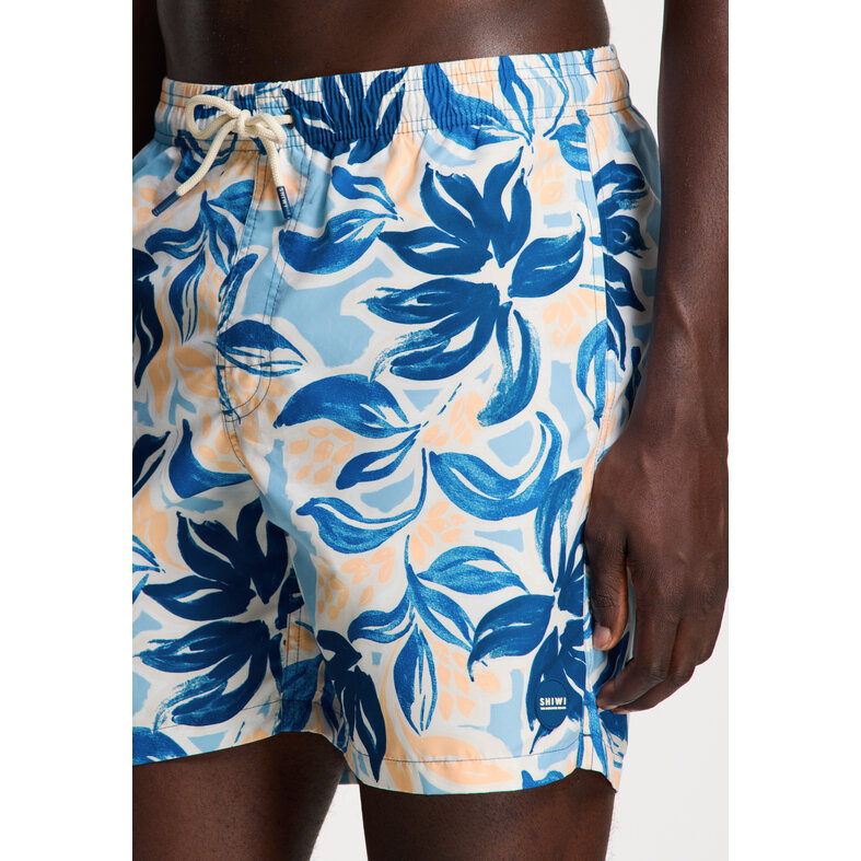 Shiwi Shiwi Heren Zwemshort MIKE 7" Gebloemde Print Blauw/Oranje
