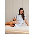 By Louise By Louise Essential Dames Nachthemd Korte Mouw Gestreept Lichtblauw
