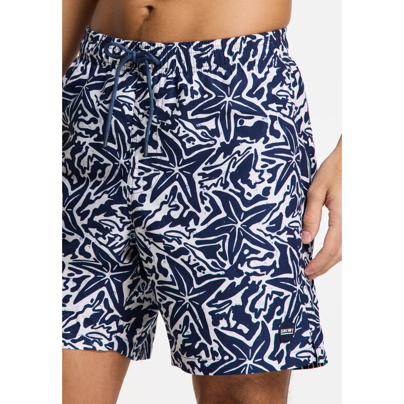 Shiwi Shiwi Heren Zwemshort MIKE 7" Zeester Print Donkerblauw/Wit