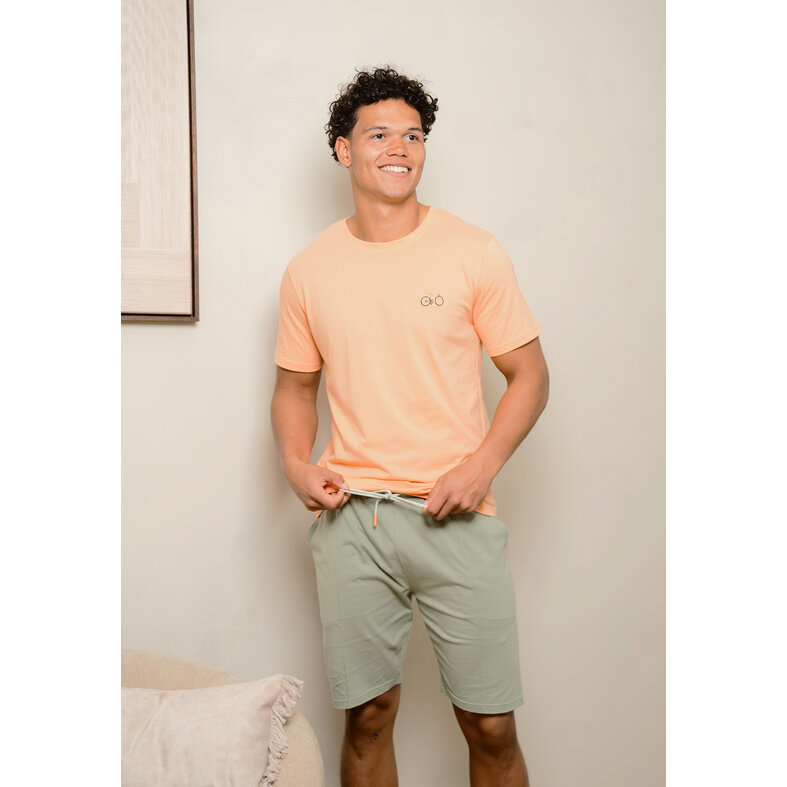 Phil & Co Phil & Co Heren Shortama Korte Pyjama Set Oranje Fiets