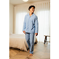 Phil & Co Phil & Co Men's Pyjama Set Long Woven Cotton Light Blue Striped