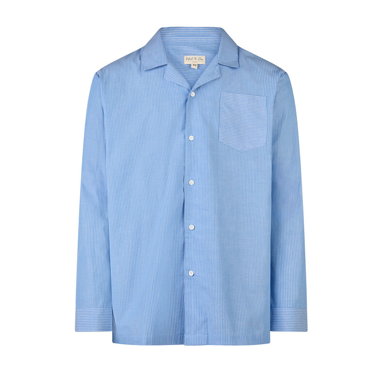 Phil & Co Phil & Co Men's Pyjama Set Long Woven Cotton Light Blue Striped
