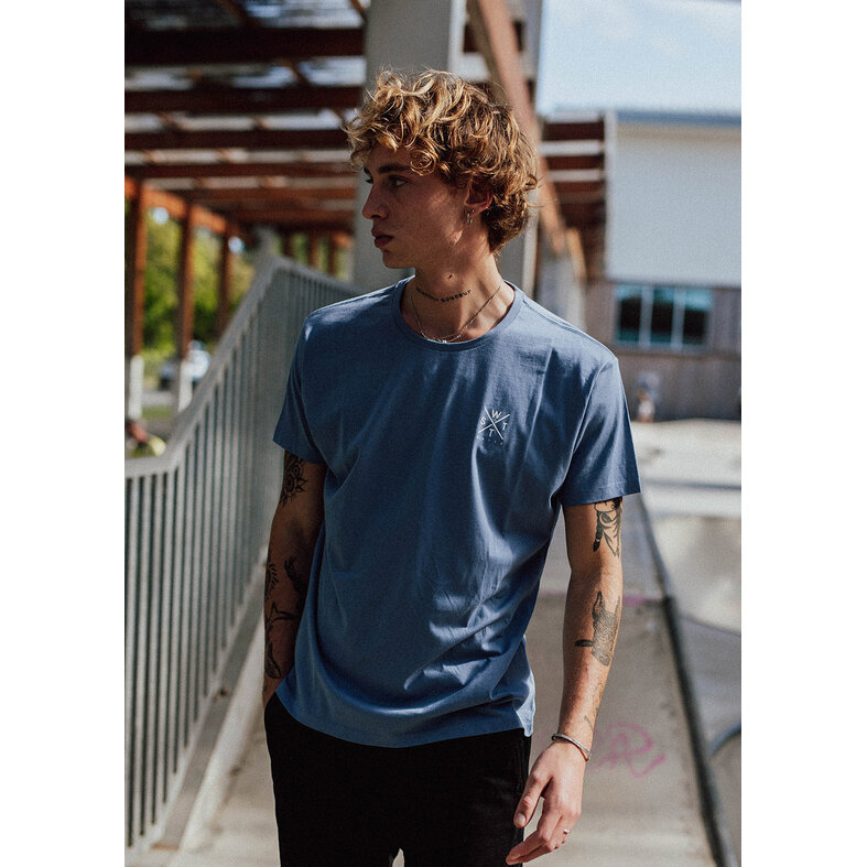 WATTS WATTS Unisex Logo Backprint T-Shirt PALM Organisch Katoen Blauw