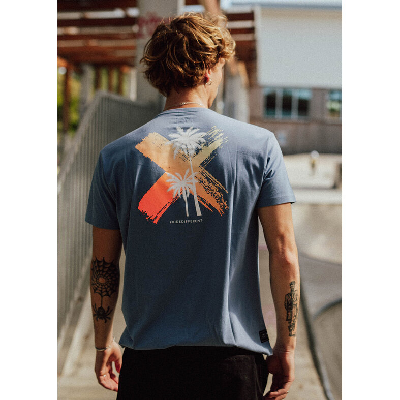 WATTS WATTS Unisex Logo Backprint T-Shirt PALM Organisch Katoen Blauw