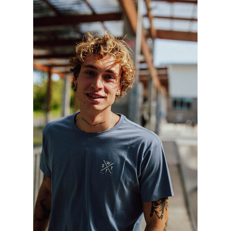 WATTS WATTS Unisex Logo Backprint T-Shirt PALM Organisch Katoen Blauw