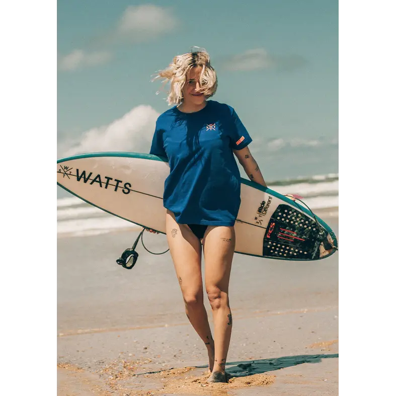 WATTS WATTS Unisex T-Shirt WATTS01 Ronde Hals Organisch Katoen Effen Blauw