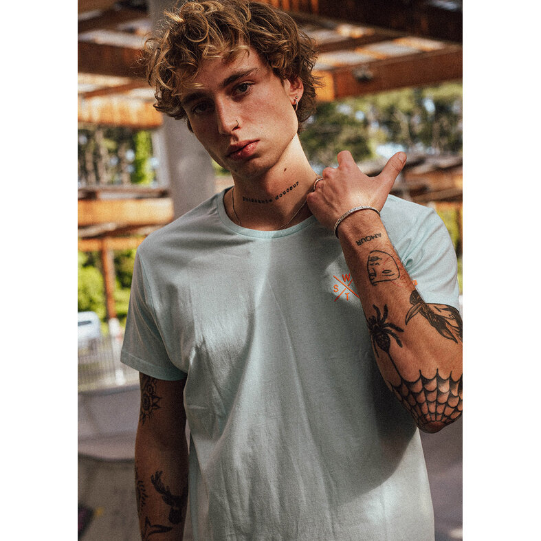 WATTS WATTS Unisex T-Shirt WATTS01 Ronde Hals Organisch Katoen Effen Lichtblauw