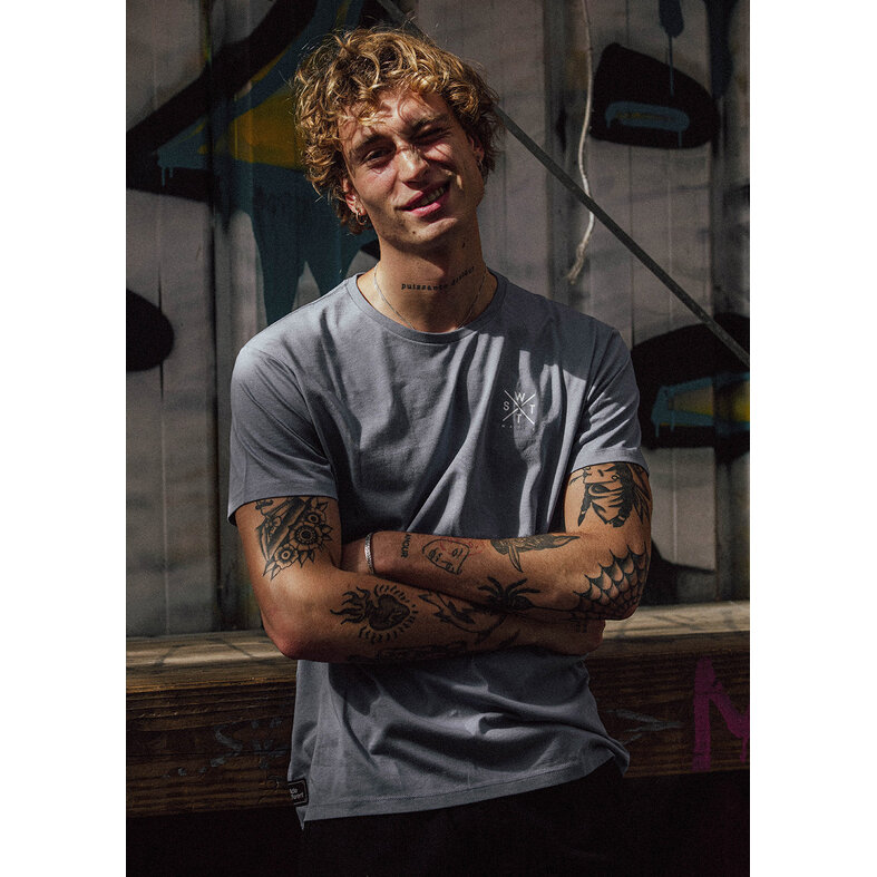 WATTS WATTS Unisex Logo Backprint T-Shirt PALM Organisch Katoen Blauw