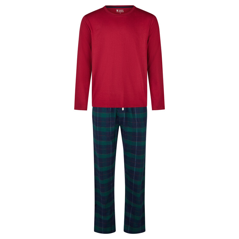Happy Shorts Happy Shorts Men's Christmas Pajama Set Shirt + Pants Giftbox Red/Green Checkered Flannel