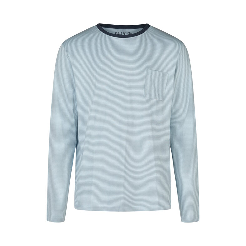 Phil & Co Phil & Co Heren Pyjama Set Interlock Lichtblauw Gestreept/Donkerblauw