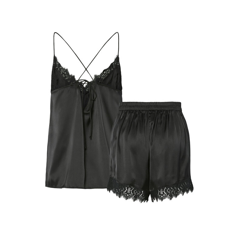 PIECES Pieces Dames Pyjama PCJENNA Nachtset Satijn Zwart