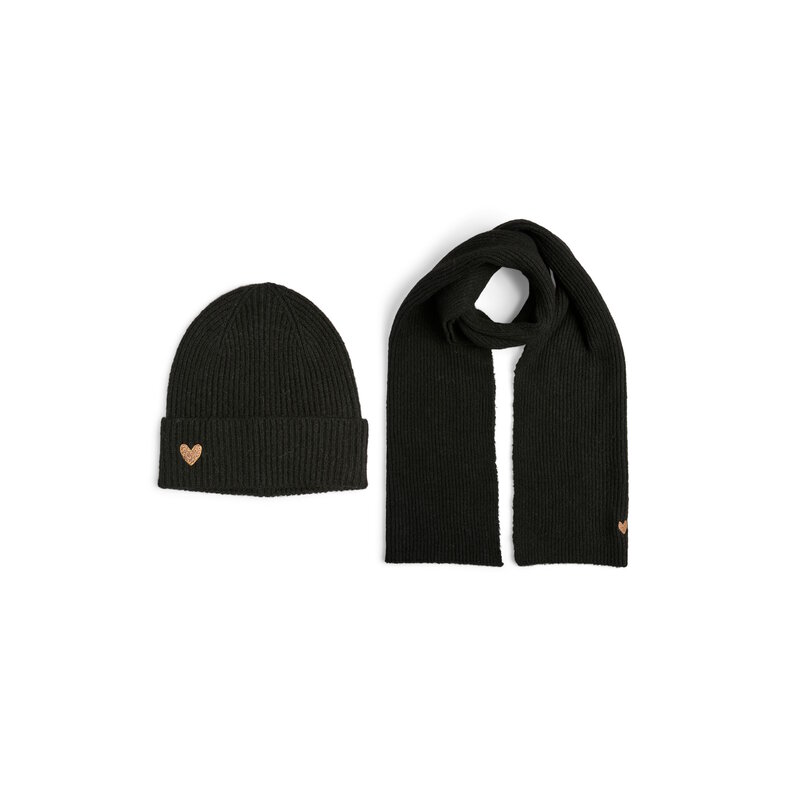 PIECES Pieces Dames Wintermuts + Sjaal Gebreid PCNIVA Giftbox Zwart