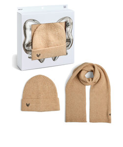 Pieces Dames Wintermuts + Sjaal Gebreid PCNIVA Giftbox Beige