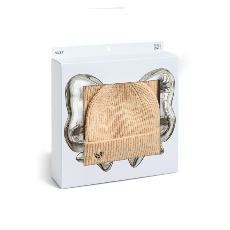 PIECES Pieces Dames Wintermuts + Sjaal Gebreid PCNIVA Giftbox Beige