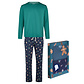 Happy Shorts Happy Shorts Men's Christmas Pajama Set Shirt + Pants Giftbox Green/Blue Christmas Print