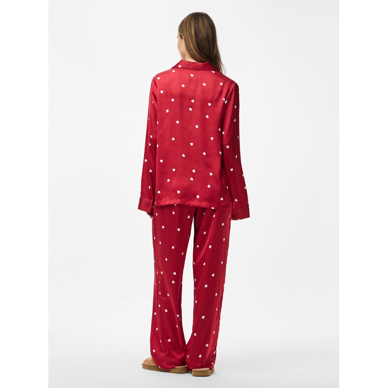 PIECES Pieces Dames Pyjama Set PCJYTTE Hartjes Satijn Nachtset Rood