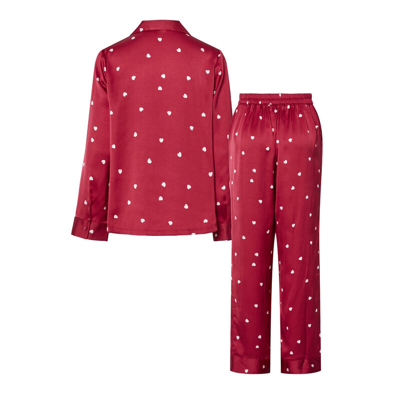 PIECES Pieces Dames Pyjama Set PCJYTTE Hartjes Satijn Nachtset Rood