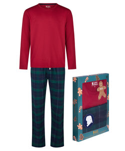 Happy Shorts Heren Kerst Pyjama Set Shirt + Broek Giftbox Rood/Groen Geruit Flanel