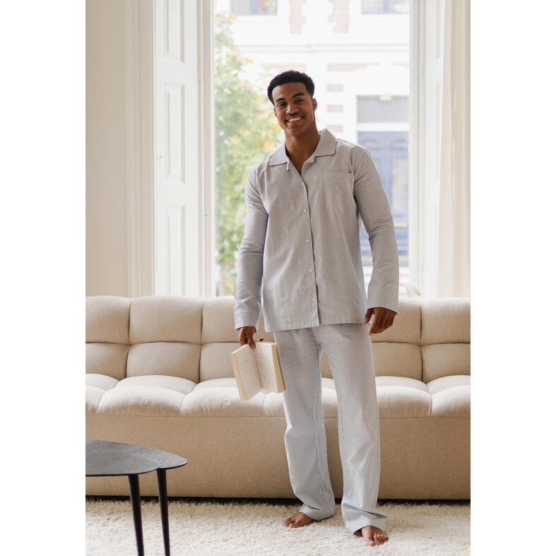 Phil & Co Phil & Co Men's Pyjama Set Long Woven Blue Striped