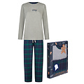 Happy Shorts Happy Shorts Ladies Christmas Pajama Set Shirt + Pants Giftbox Grey/Green Checkered Flannel