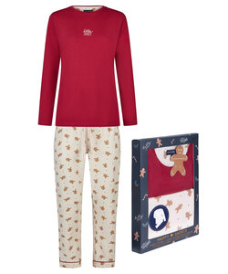 Happy Shorts Ladies Christmas Pajama Set Shirt + Pants Giftbox Red/Off-White Gingerbread