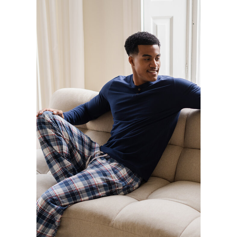 Phil & Co Phil & Co Men's Pyjama Set Long Dark Blue Checkered