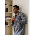 Phil & Co Phil & Co Men's Pyjama Set Long Button Closure Woven Cotton Gray Striped