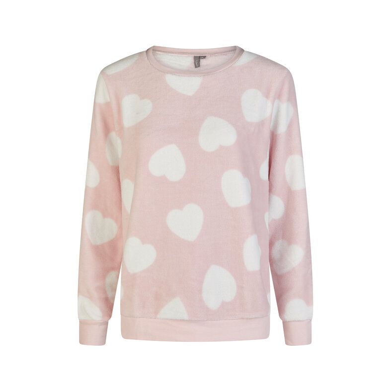 By Louise By Louise Ladies Home Suit Fleece Pants + Sweater Pink Hearts