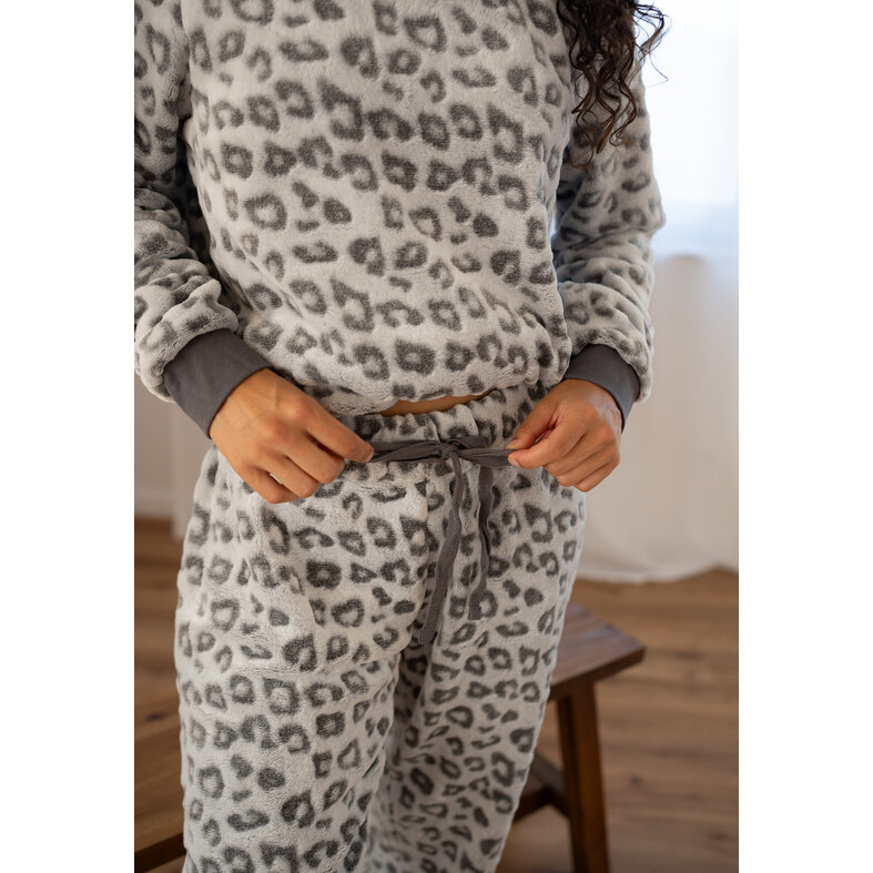 By Louise By Louise Ladies Home Suit Fleece Pants + Sweater Grey Panther Print