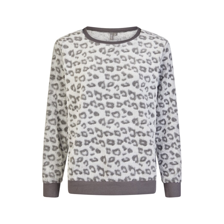 By Louise By Louise Ladies Home Suit Fleece Pants + Sweater Grey Panther Print