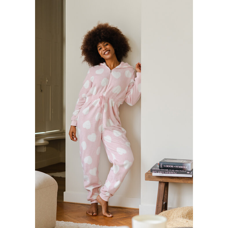 By Louise By Louise Ladies Home Suit Onesie Fleece Pink Hearts