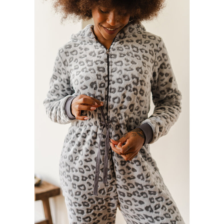 By Louise By Louise Ladies Home Suit Onesie Fleece Grey Panther Print