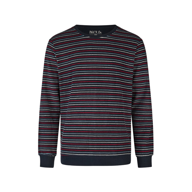 Phil & Co Phil & Co Men's Winter Pajama Set Long Terry Dark Blue Striped