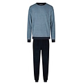 Phil & Co Phil & Co Heren Winter Pyjama Set Lang Badstof Lichtblauw/Donkerblauw Gestreept