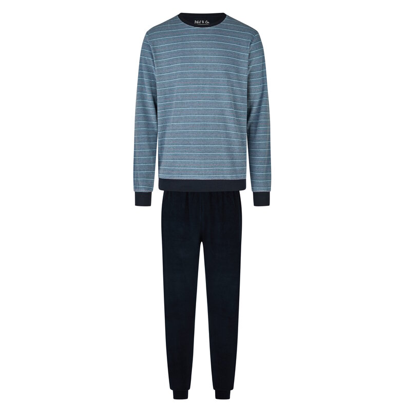 Phil & Co Phil & Co Men's Winter Pajama Set Long Terry Light Blue/Dark Blue Striped