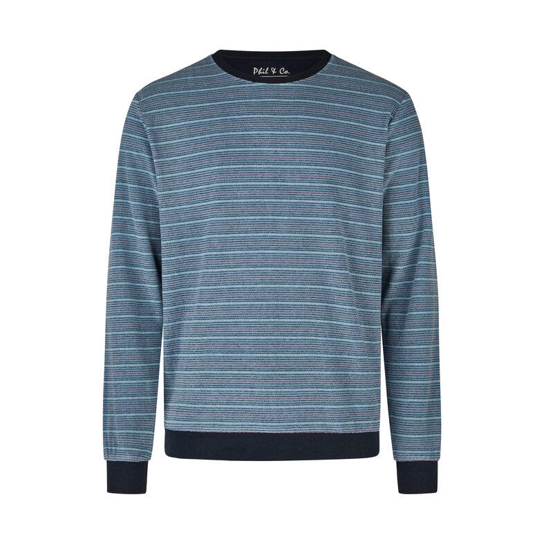 Phil & Co Phil & Co Men's Winter Pajama Set Long Terry Light Blue/Dark Blue Striped