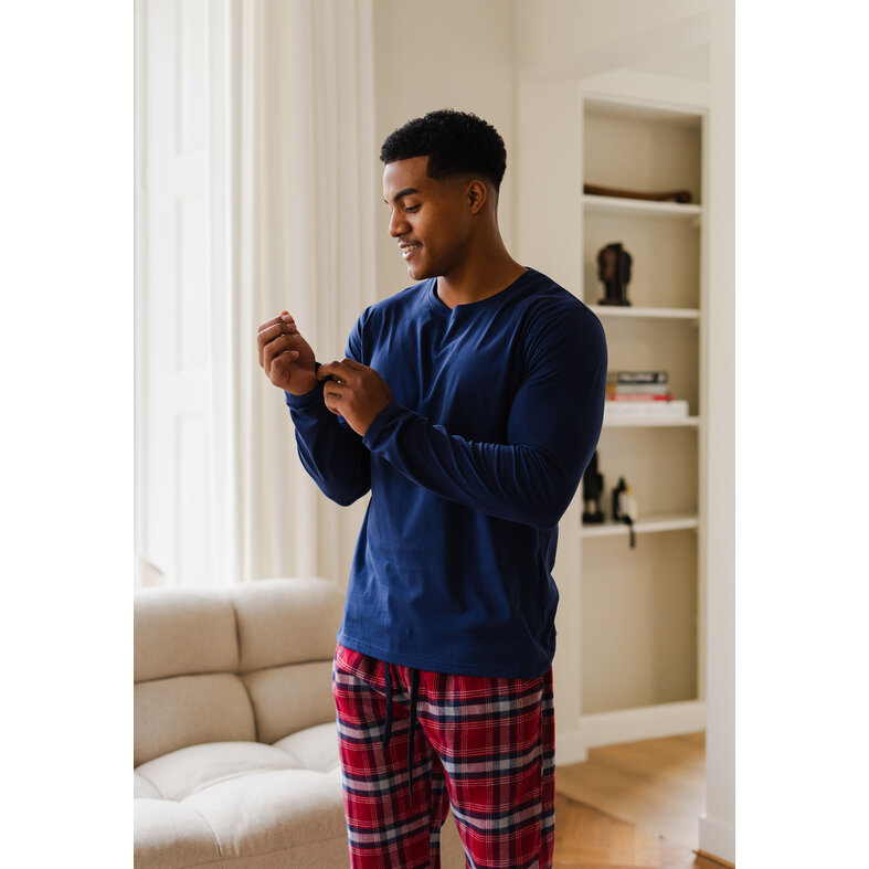 Phil & Co Phil & Co Lange Heren Pyjama Set Met Flanellen Pyjamabroek Rood/Blauw