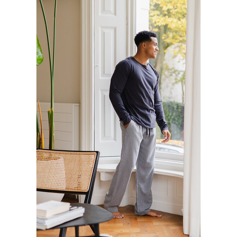 Phil & Co Phil & Co Long Men's Pajama Set With Flannel Pajama Pants Grey