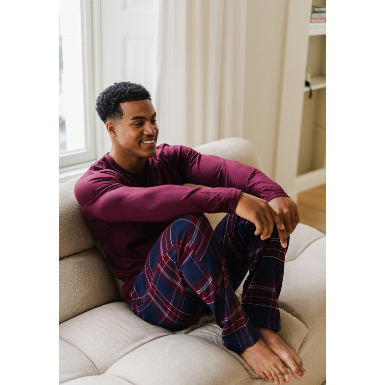 Phil & Co Phil & Co Long Men's Pyjama Set With Flannel Pyjama Pants Bordeaux Red/Blue