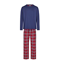 Phil & Co Phil & Co Lange Heren Pyjama Set Met Flanellen Pyjamabroek Rood/Blauw