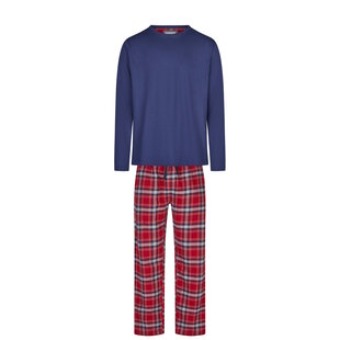 Phil & Co Lange Heren Pyjama Set Met Flanellen Pyjamabroek Rood/Blauw