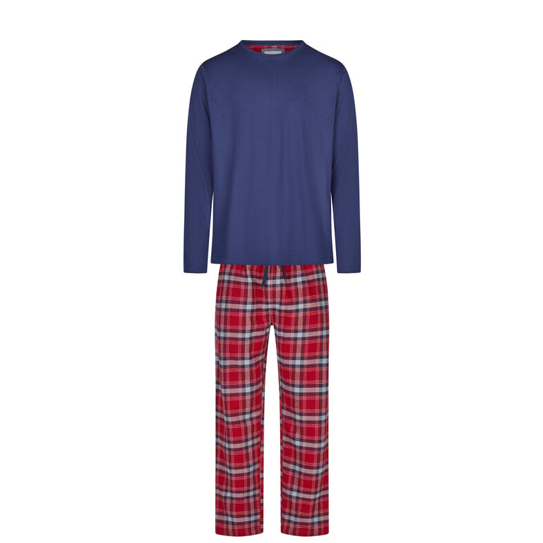 Phil & Co Phil & Co Lange Heren Pyjama Set Met Flanellen Pyjamabroek Rood/Blauw