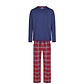 Phil & Co Phil & Co Lange Heren Pyjama Set Met Flanellen Pyjamabroek Rood/Blauw