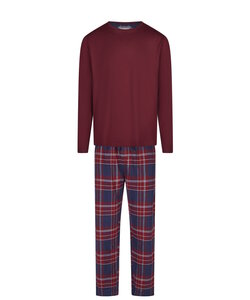 Phil & Co Lange Heren Pyjama Set Met Flanellen Pyjamabroek Bordeaux Rood/Blauw
