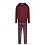 Phil & Co Phil & Co Lange Heren Pyjama Set Met Flanellen Pyjamabroek Bordeaux Rood/Blauw