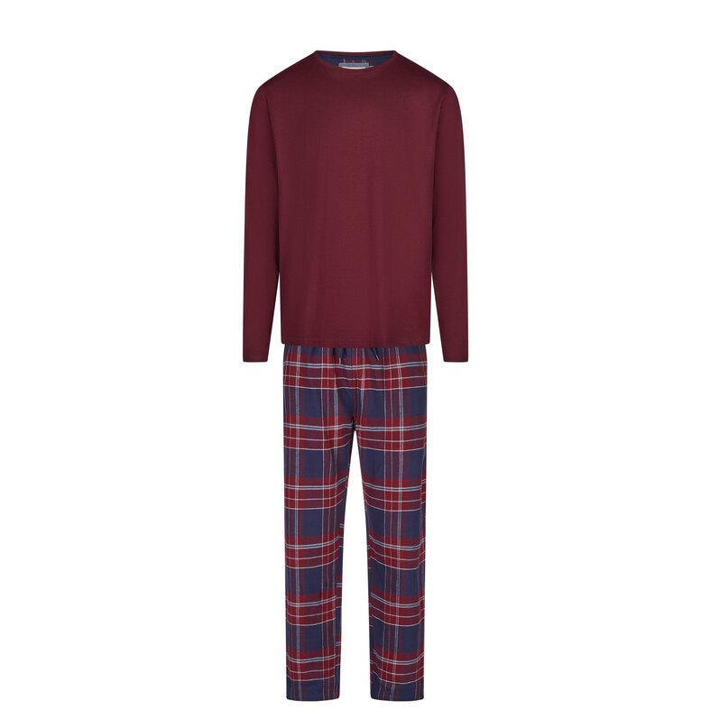Phil & Co Phil & Co Long Men's Pyjama Set With Flannel Pyjama Pants Bordeaux Red/Blue